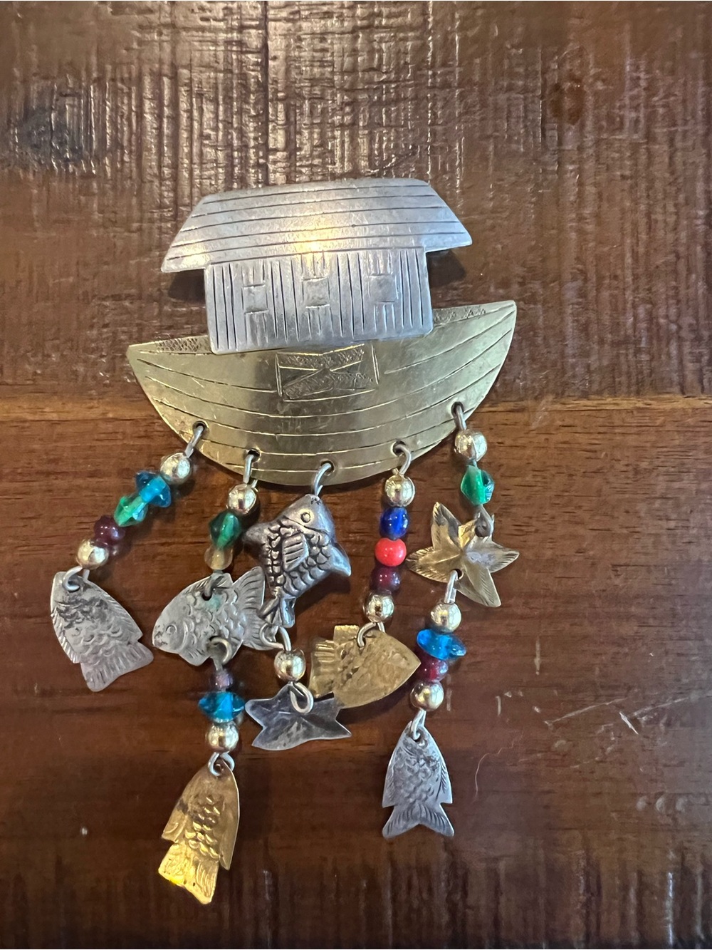 Silver-tone Nautical Fish Charm Pin with Multicolor Beads